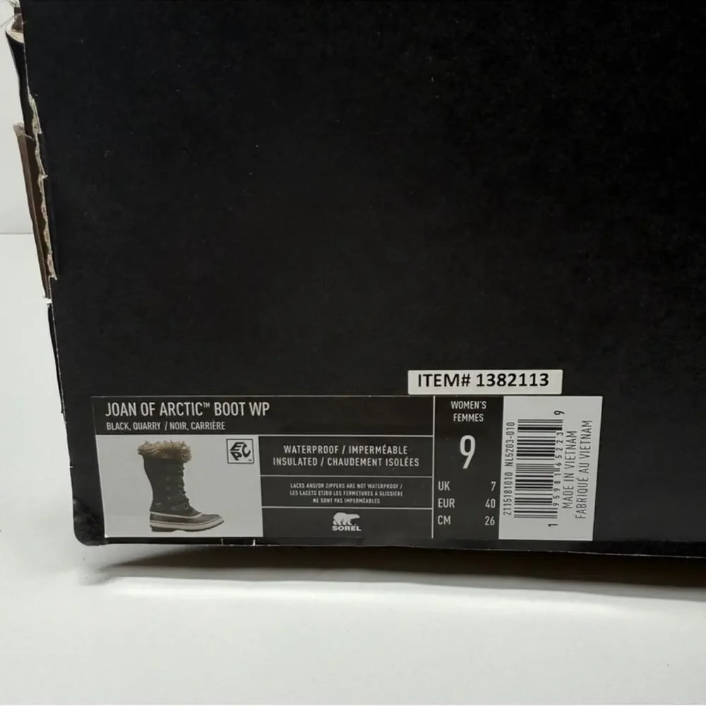 NIB Sorel Joan of Arctic Black Suede Leather Faux Fur Collar Winter Boots Size 9
